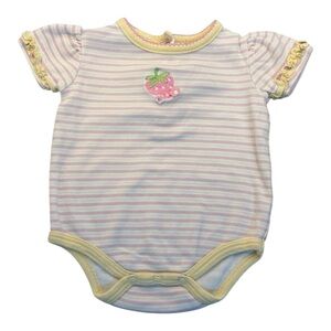 Babyworks Vintage Y2K Striped Strawberry Romper Ruffle Snaps Size 0-3 Months
